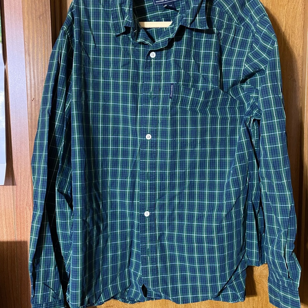 Abercrombie & Fitch Blue and Green Checkered Shirt